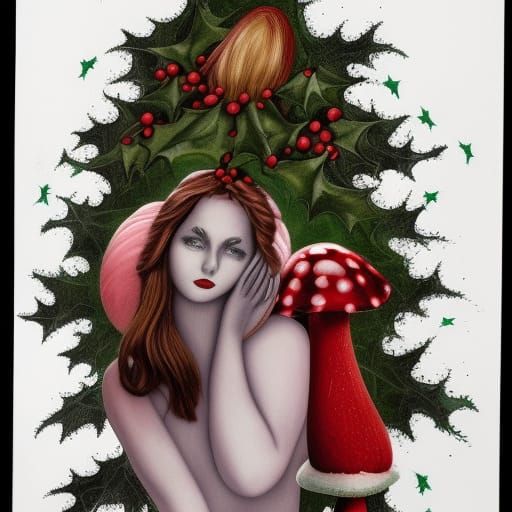 Macabre Holly Tree Lady with Mushroom Heart