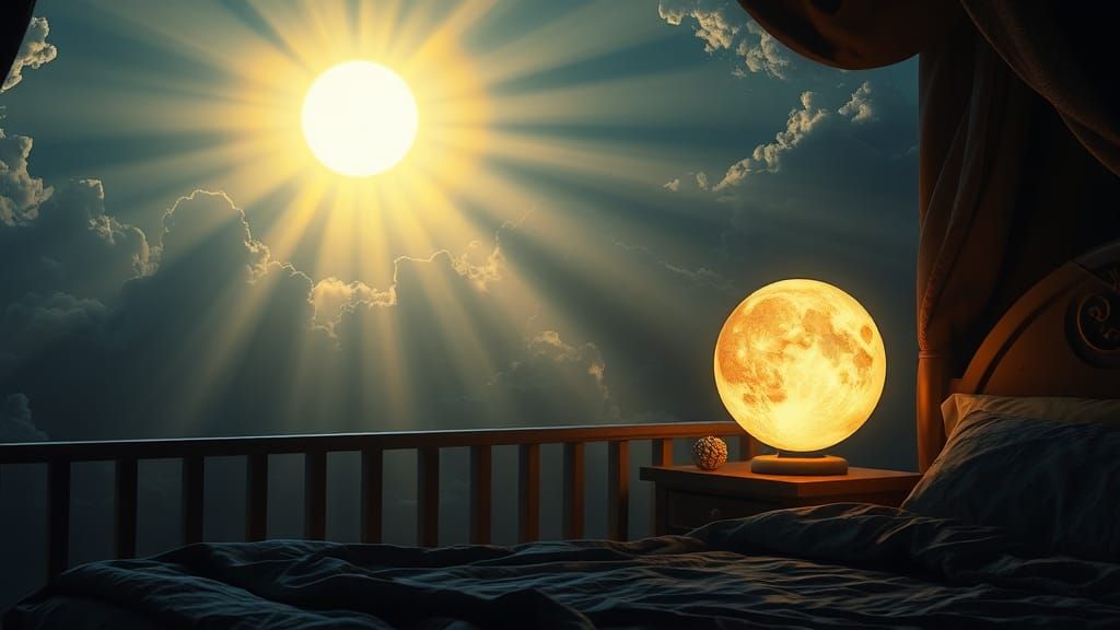 Fantasy Bedroom with Moon Lamp in Digital Painting Style