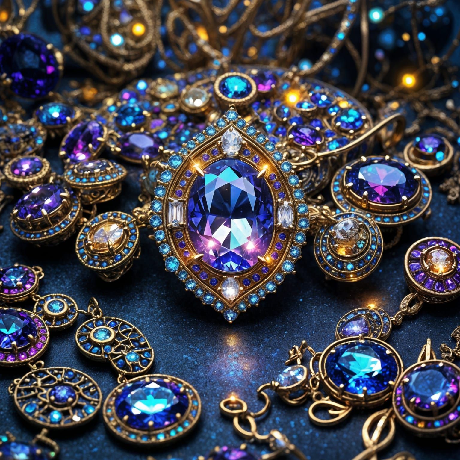 <lora:Razzledazzle Flux:1.0> A glowing sapphire pendant is infused with magical energy sending rays of light glowing fro...