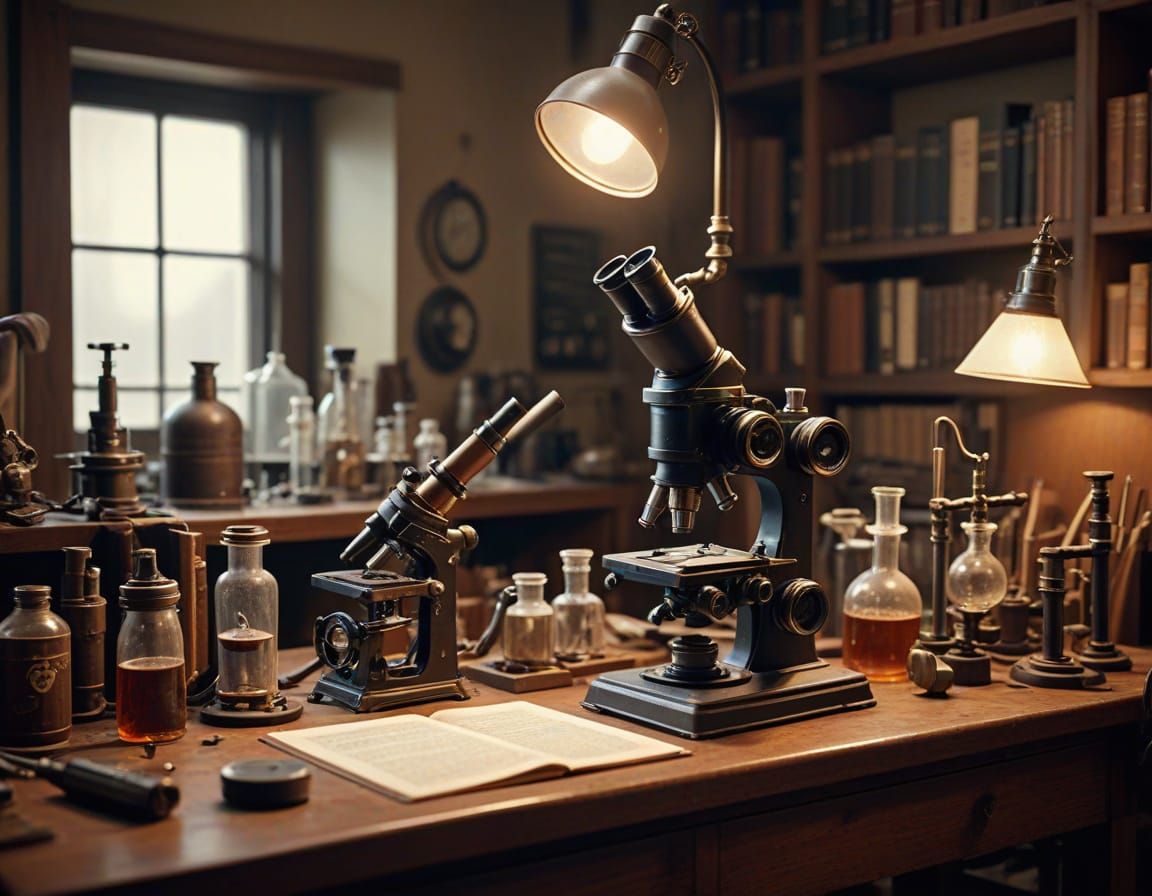 Vintage Scientific Lab Study in Sepia Tones