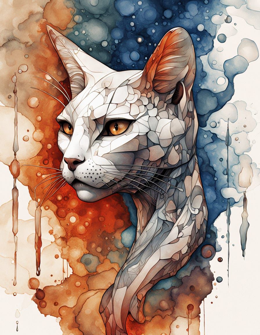 Abstract Cat Gargoyle in Mystical Forest