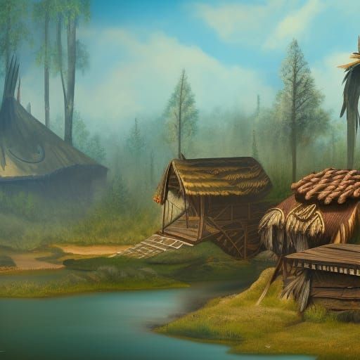 Detailed Native American Village Concept Art