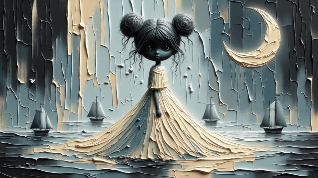 Ethereal Moonchild in Dreamscape with 3D Brushwork
