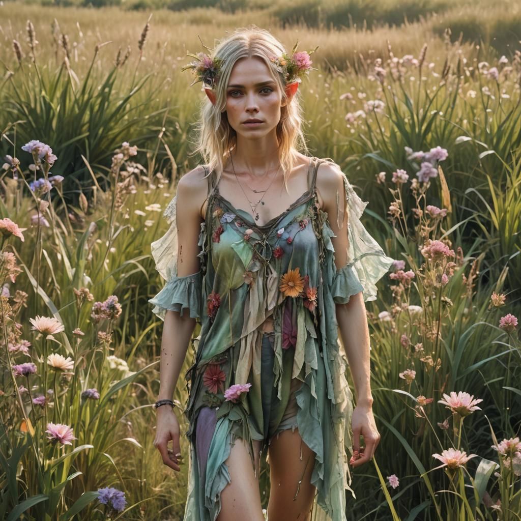 Fae Woman in Fantasy Landscape, Photorealistic Style