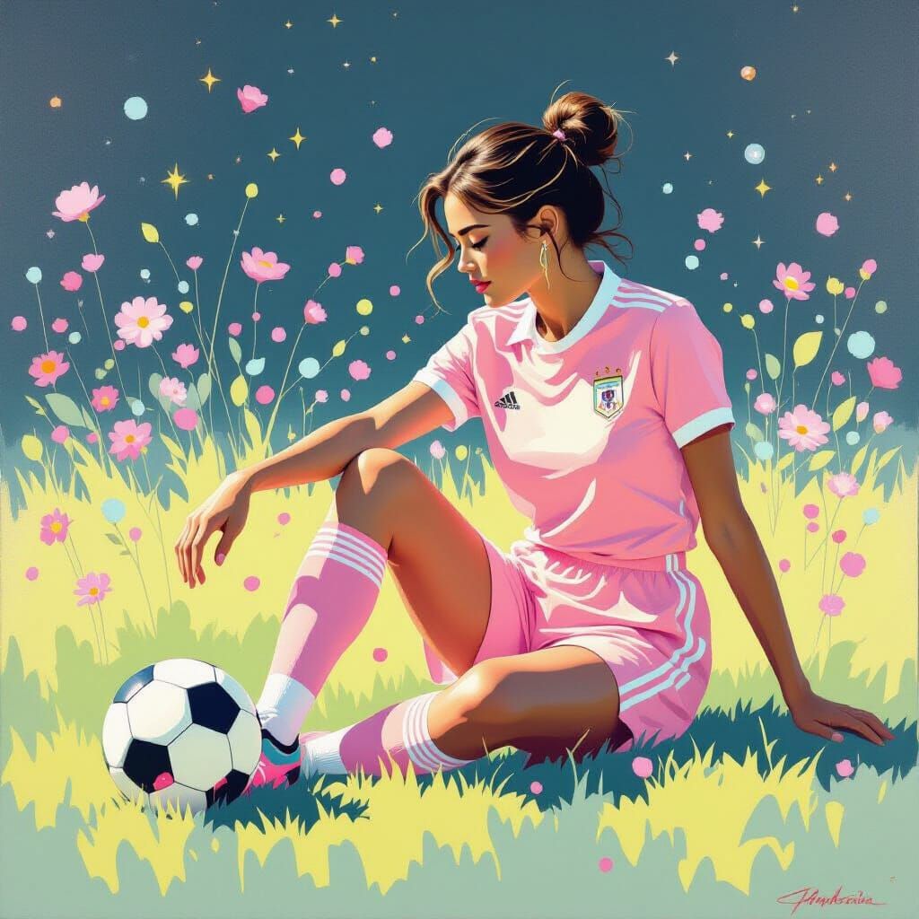 Pink Soccer Player in Minimalist Neo-Pop Style