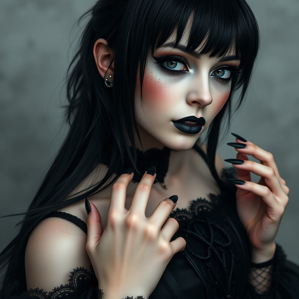 Enigmatic Goth Siren in Victorian Whimsy