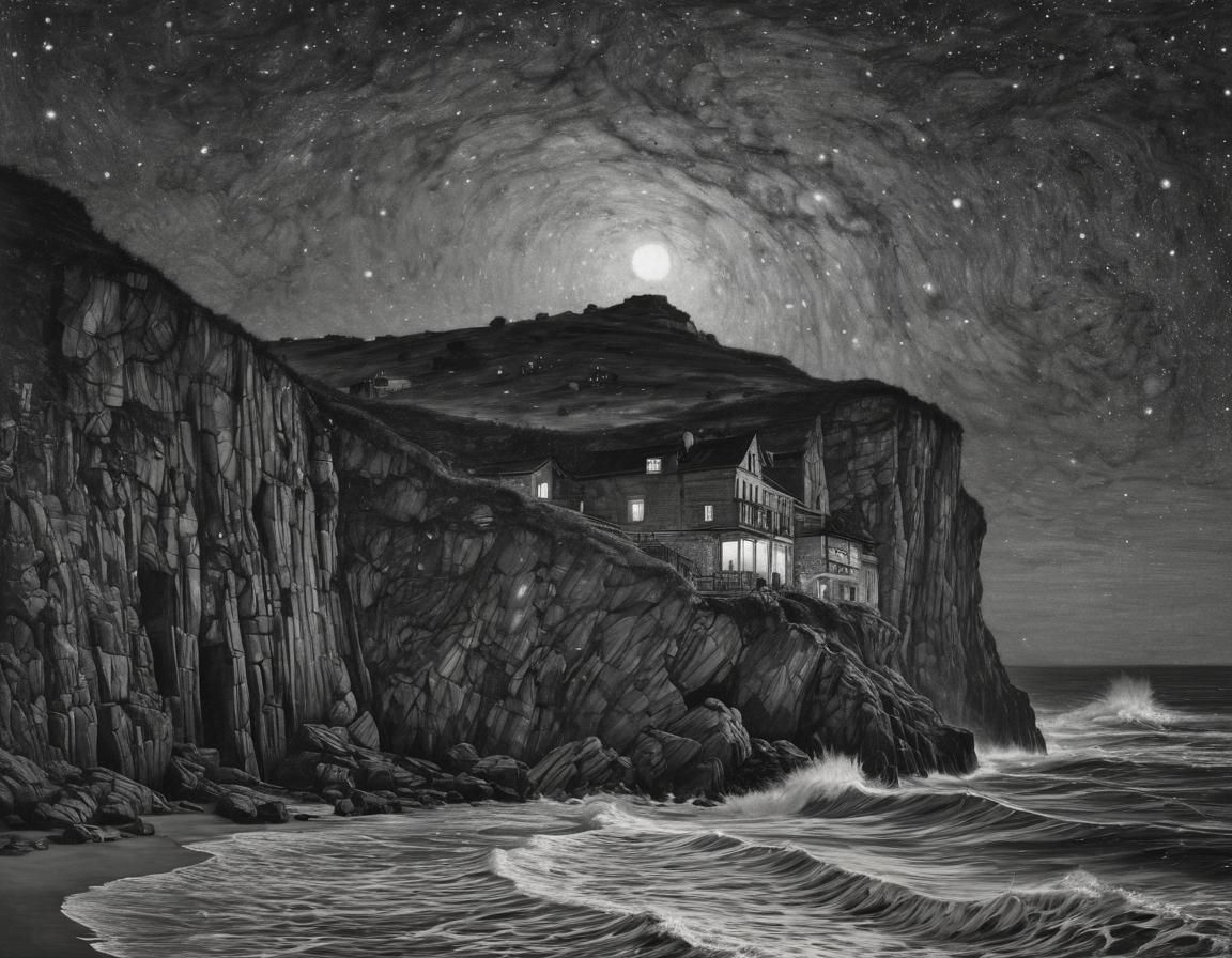 Cliffside House in Charcoal, Klimt Style