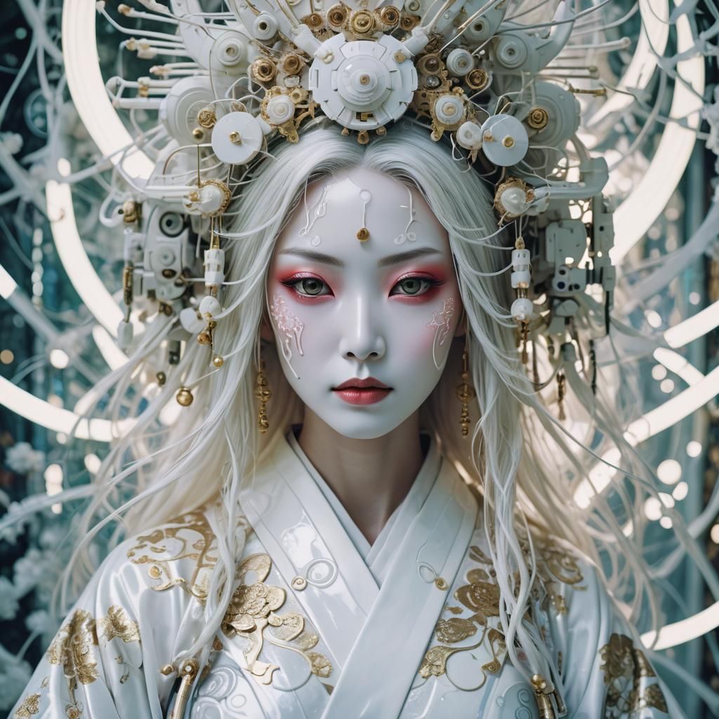 Geisha Android Portrait in Hyperrealistic Style