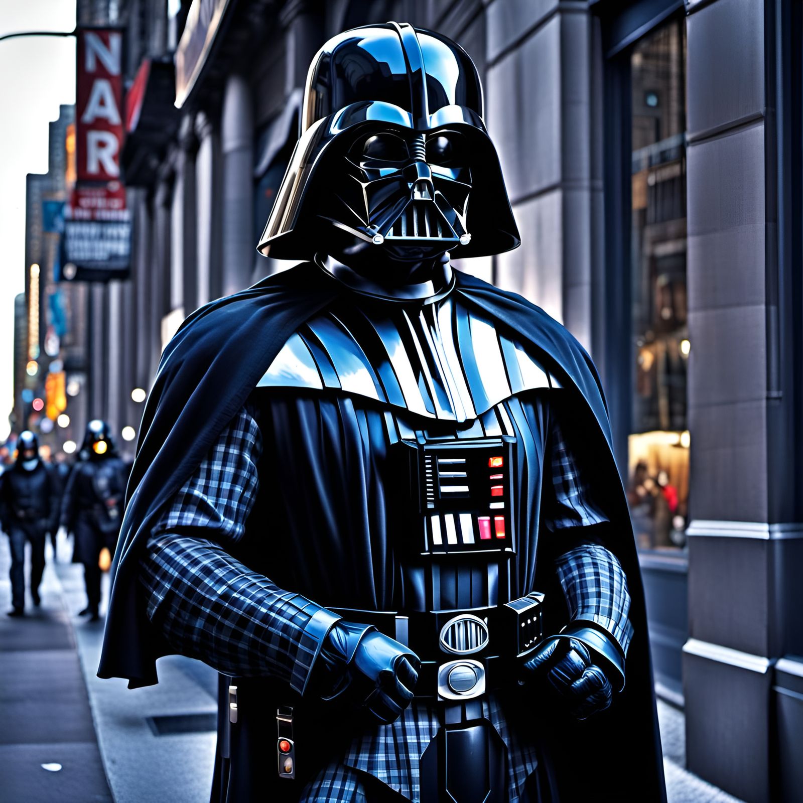 From the Dark Side to The Big Apple: Darth Vader Struts His Plaid Style on the Streets of New York City