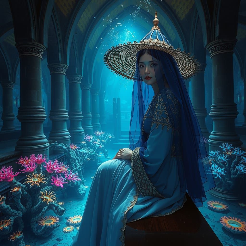Underwater Cathedral: Druze Woman in Sapphire and Gold