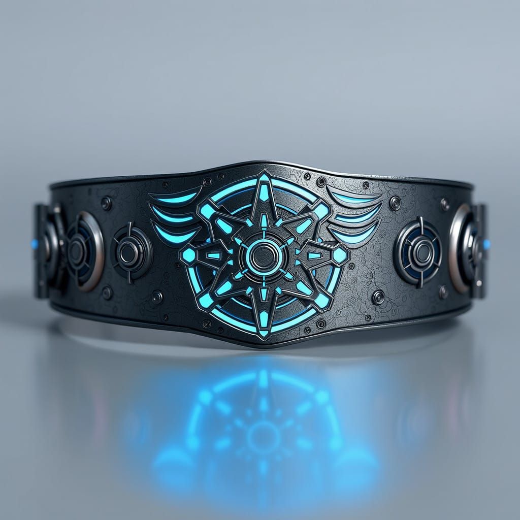 Cyberpunk Hivemind Emblems on Metallic Gray Belt