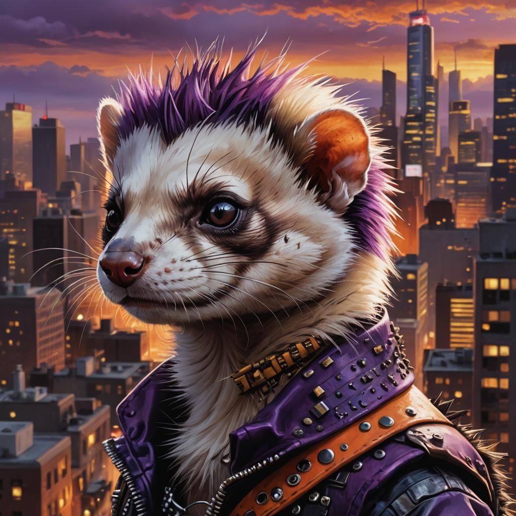 Punk Ferret Portrait in Detailed Matte Painting Style