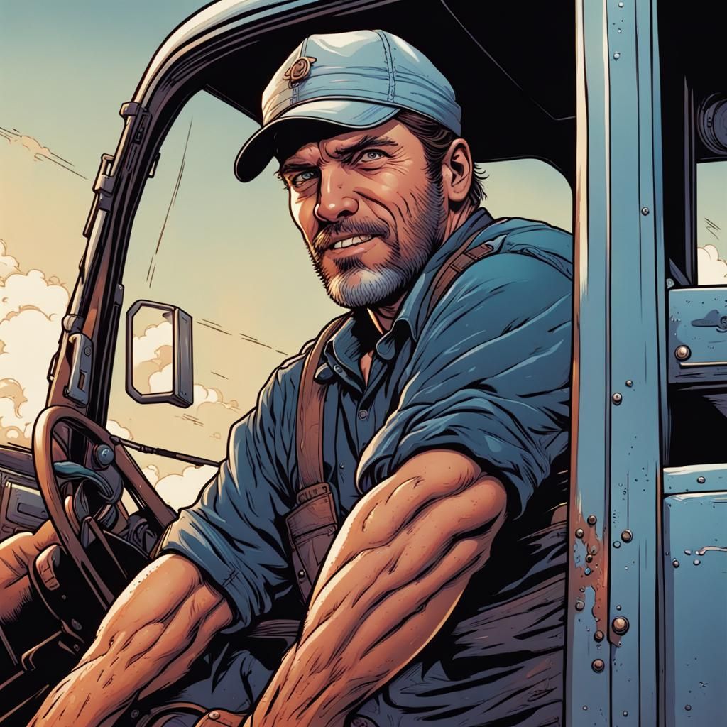 Truck Driver Portrait in Comic Book Art Style