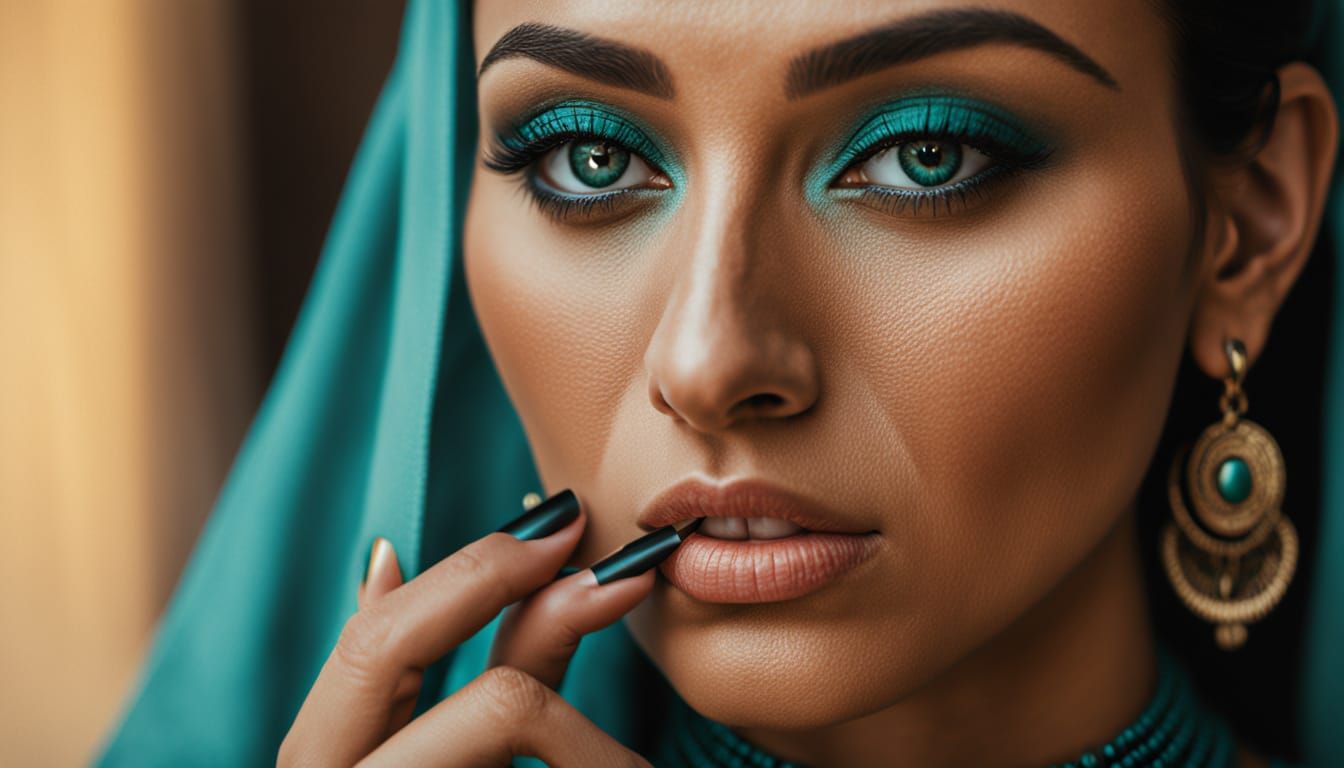 Hyperrealistic Portrait of an Egyptian Woman Applying Kohl