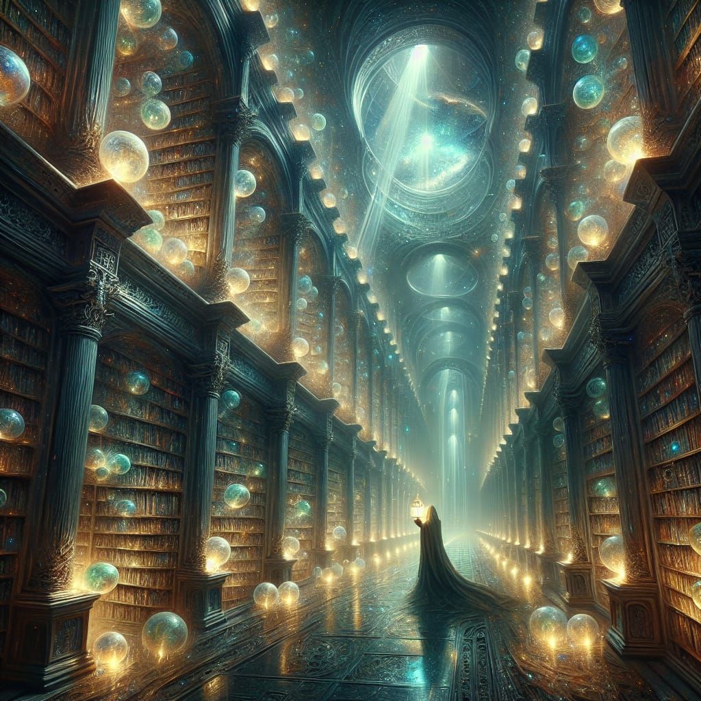 Infinite Library of Souls in Baroque Dark Fantasy Style