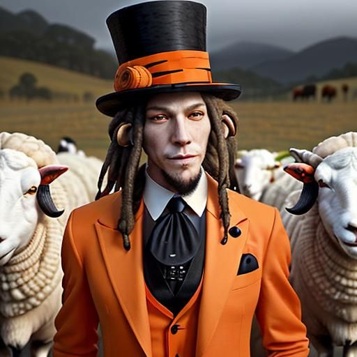 Anthropomorphic Sheep Headshot in Clockwork Orange Style