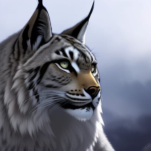 Eurasian Lynx Portrait in Anime Style