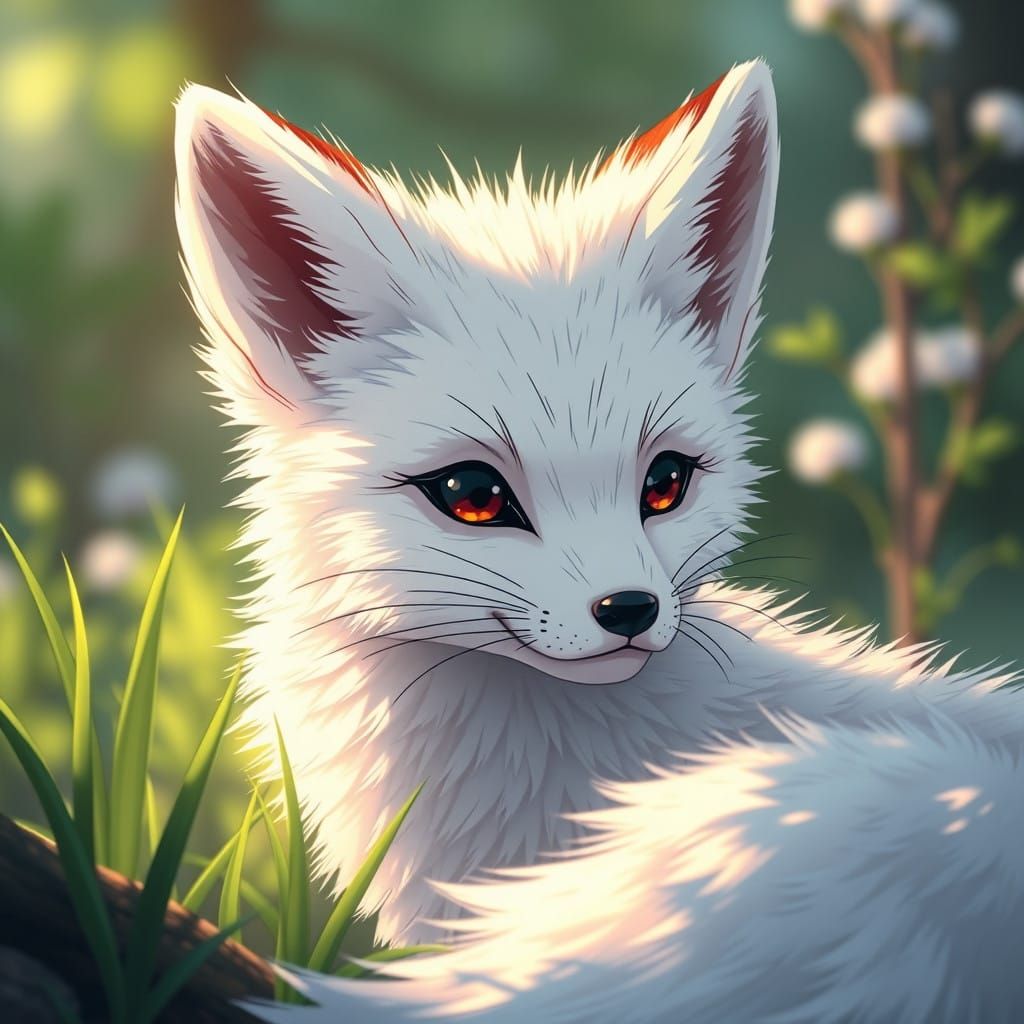Vibrant Anime Fox Cub in Delicate Studio Ghibli Style
