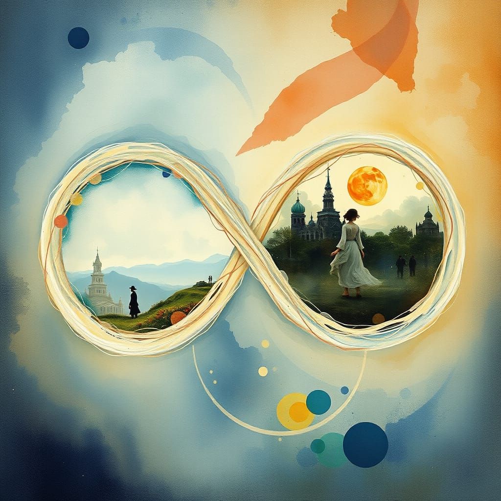 Dreamlike Infinity Symbol in Watercolor Vortex