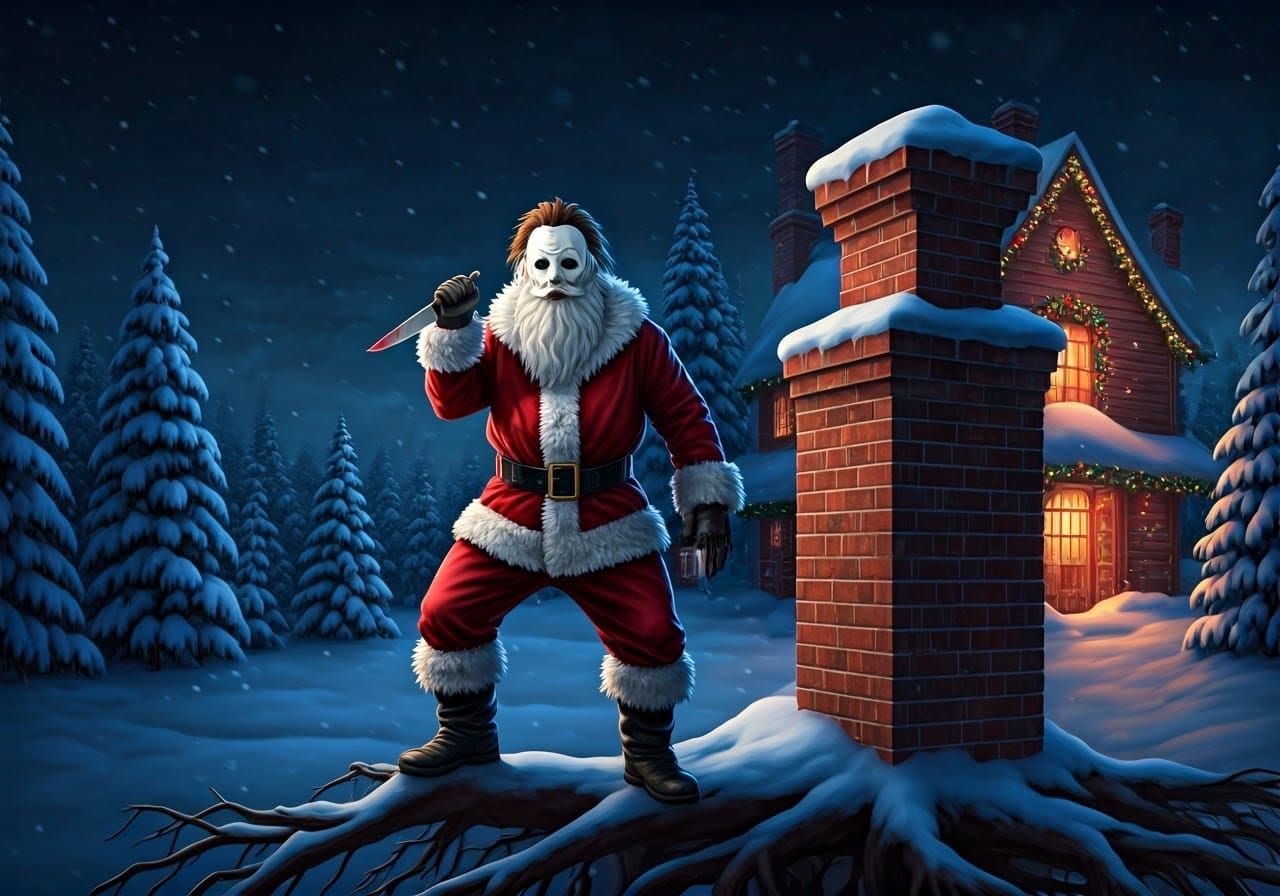 Horrific Santa Claus in a Michael Myers Mask