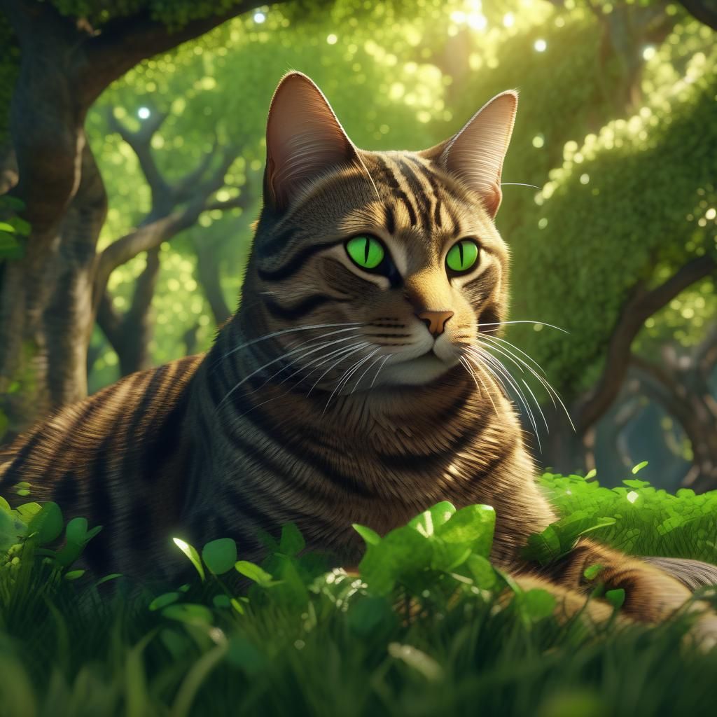 Brown Tabby Cat in Detailed Matte Painting