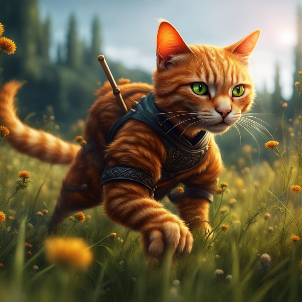 Ginger Ninja Cat in Detailed Matte Painting