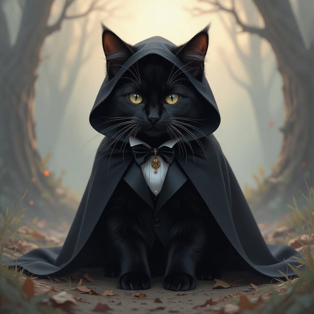 Ethereal Feline Vampire in Fantasy Landscape