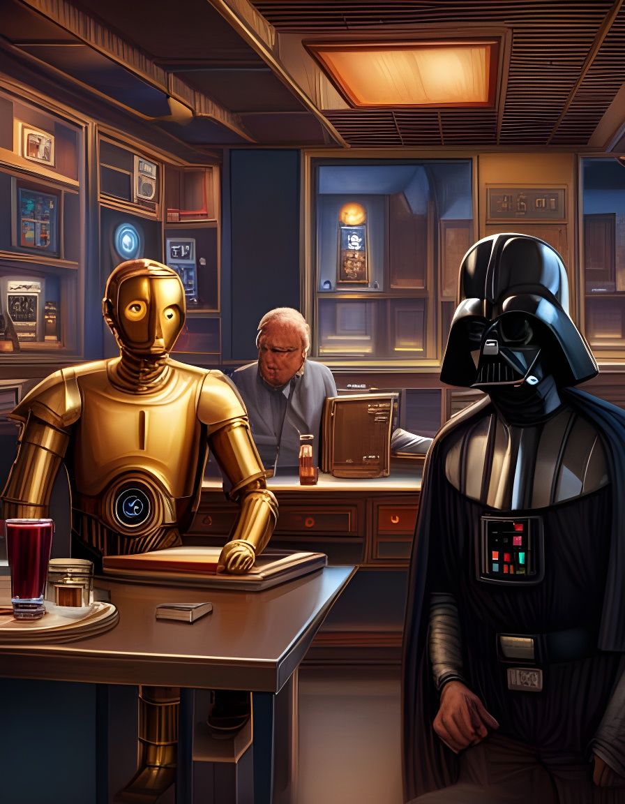 C-3PO and Darth Vader on a beer