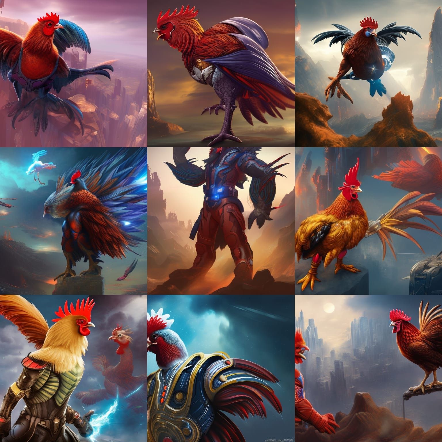 Futuristic Marvel Hero Rooster: Detailed Digital Painting