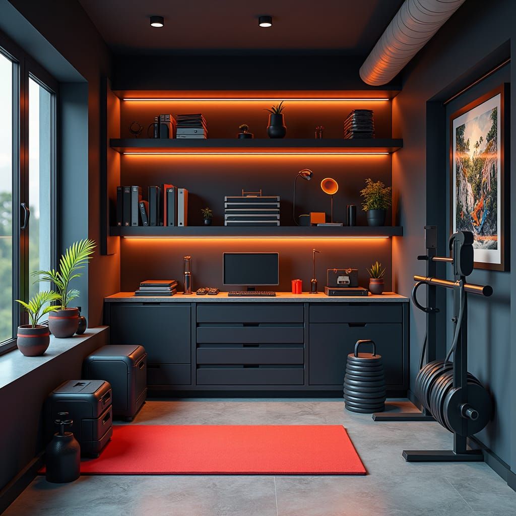 Tidy Home Gym with Sleek Design, Matte Painting