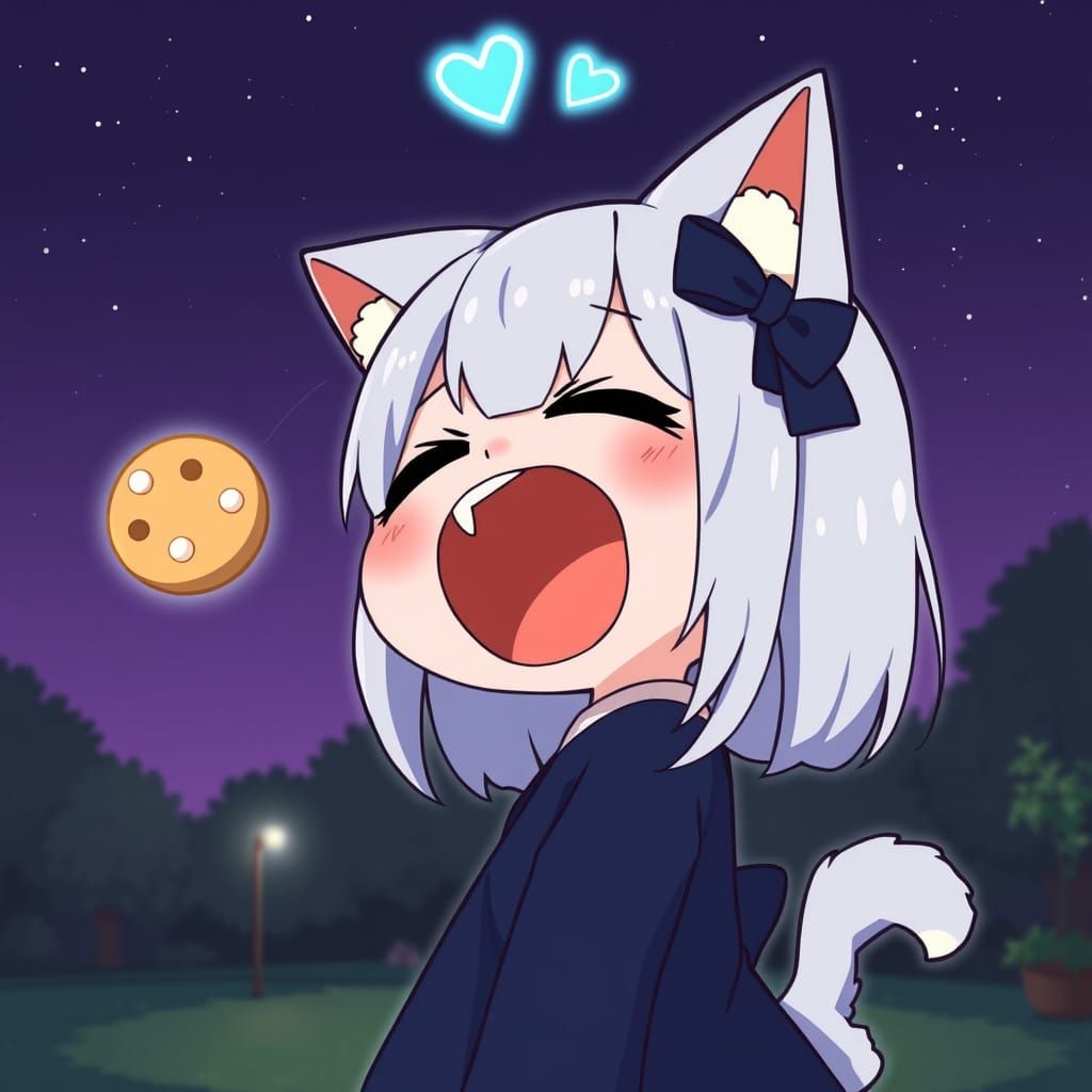 Anime Catgirl Tries to Catch Cookie in Synthwave Style