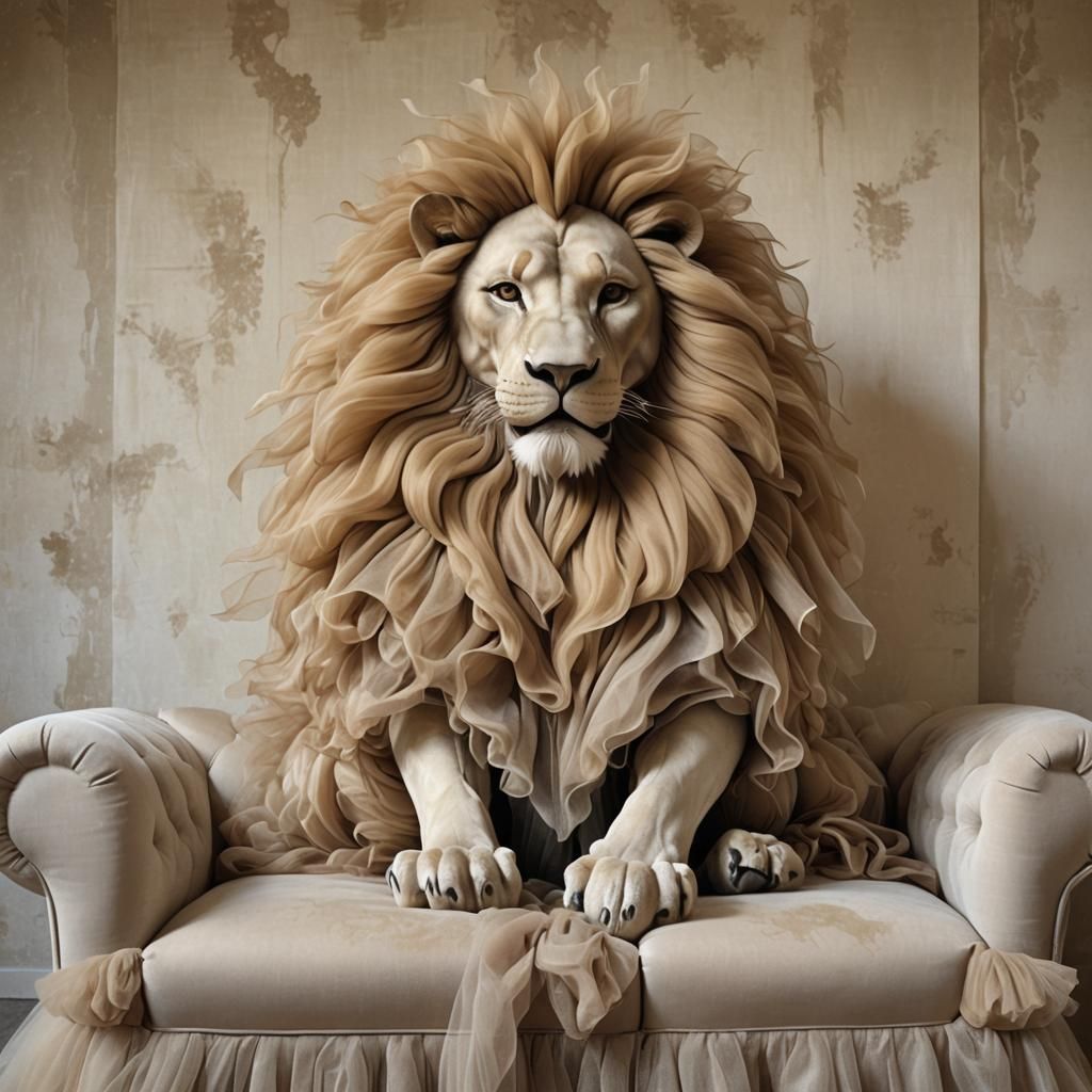 Tulle Fabric Lion in Louis XIV French Room