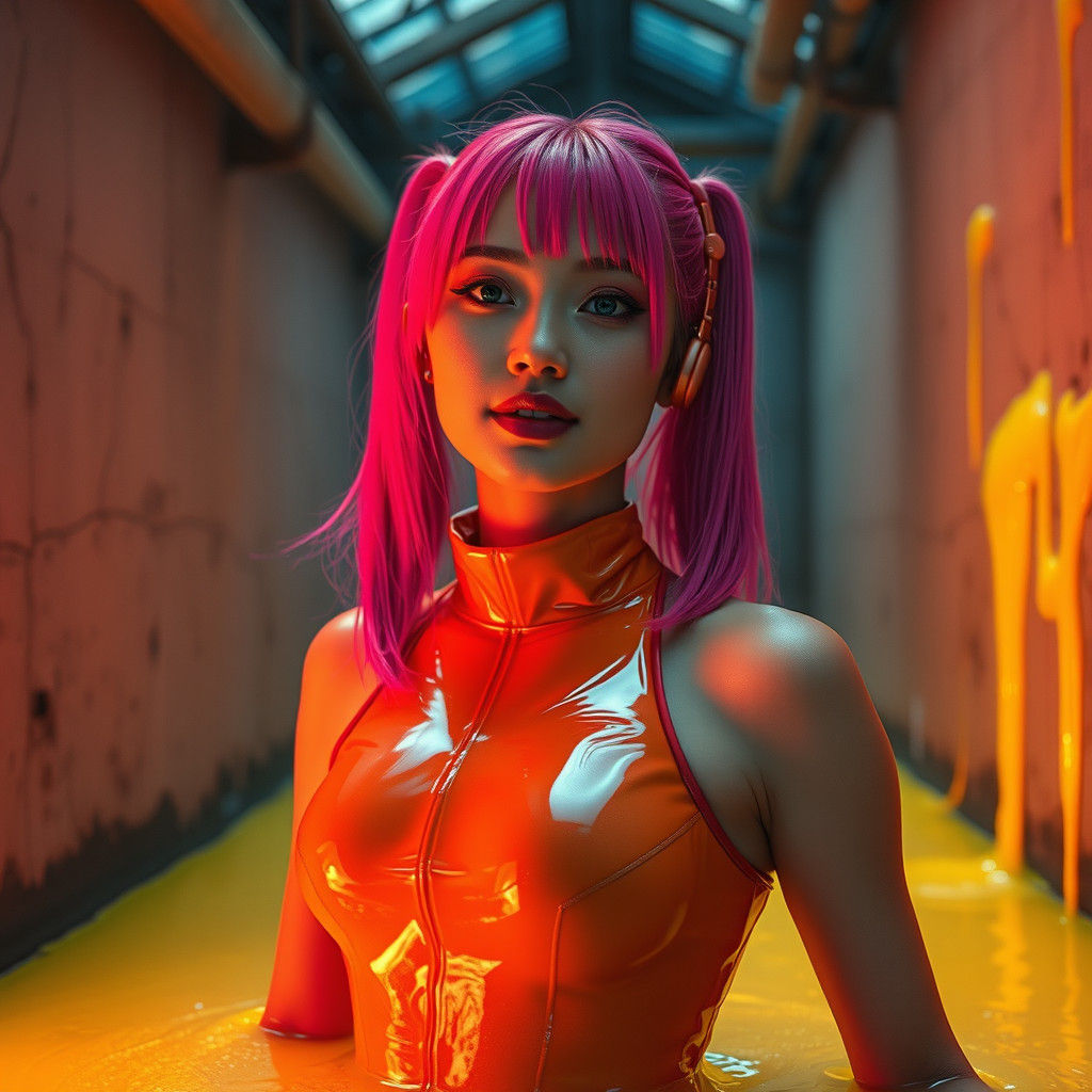 Futuristic Pop Star in Luminous Slime: Digital Art