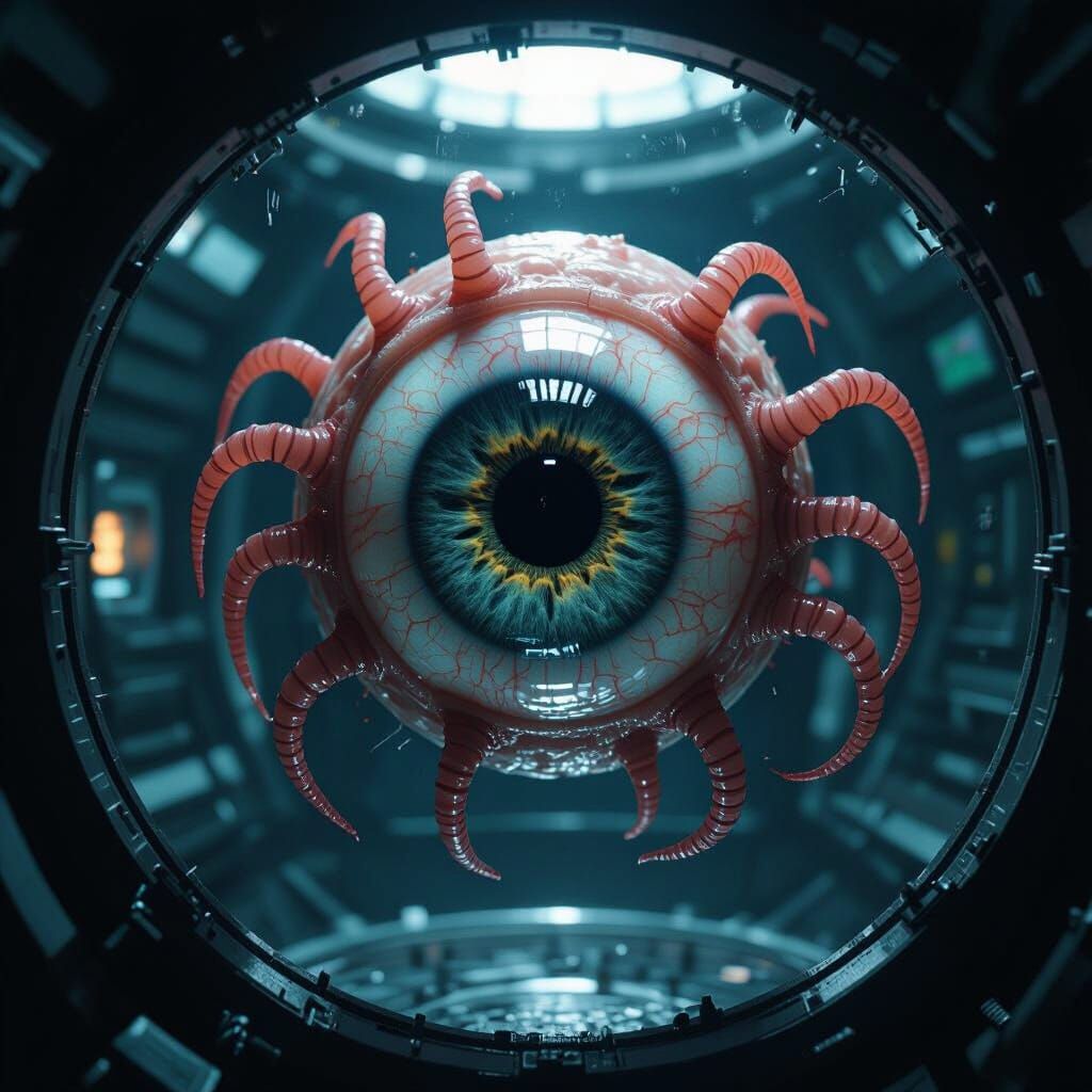 Futuristic Eyeball Monster in Containment Lab