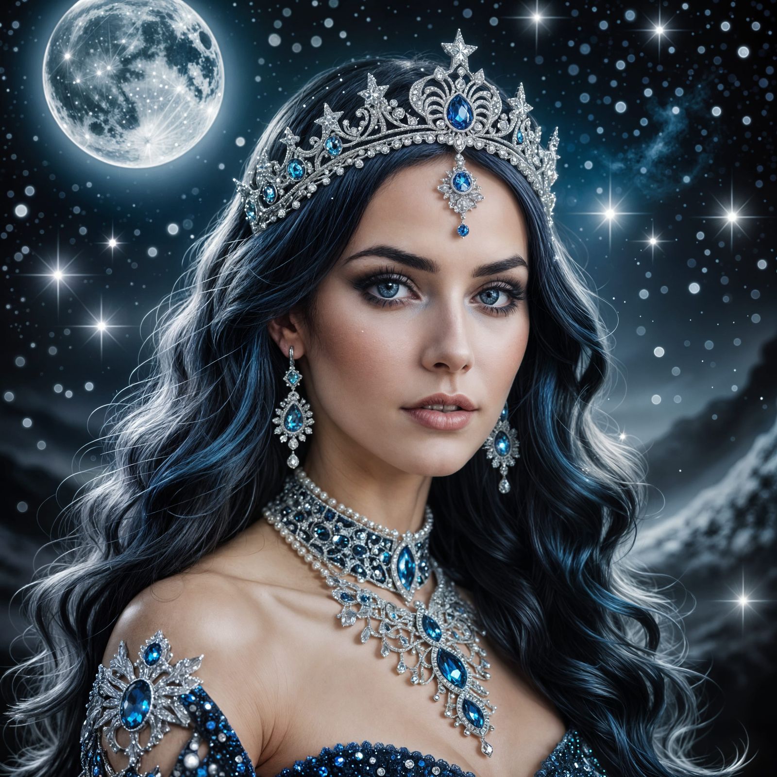 Majestic Moon Princess with Starry Hair
