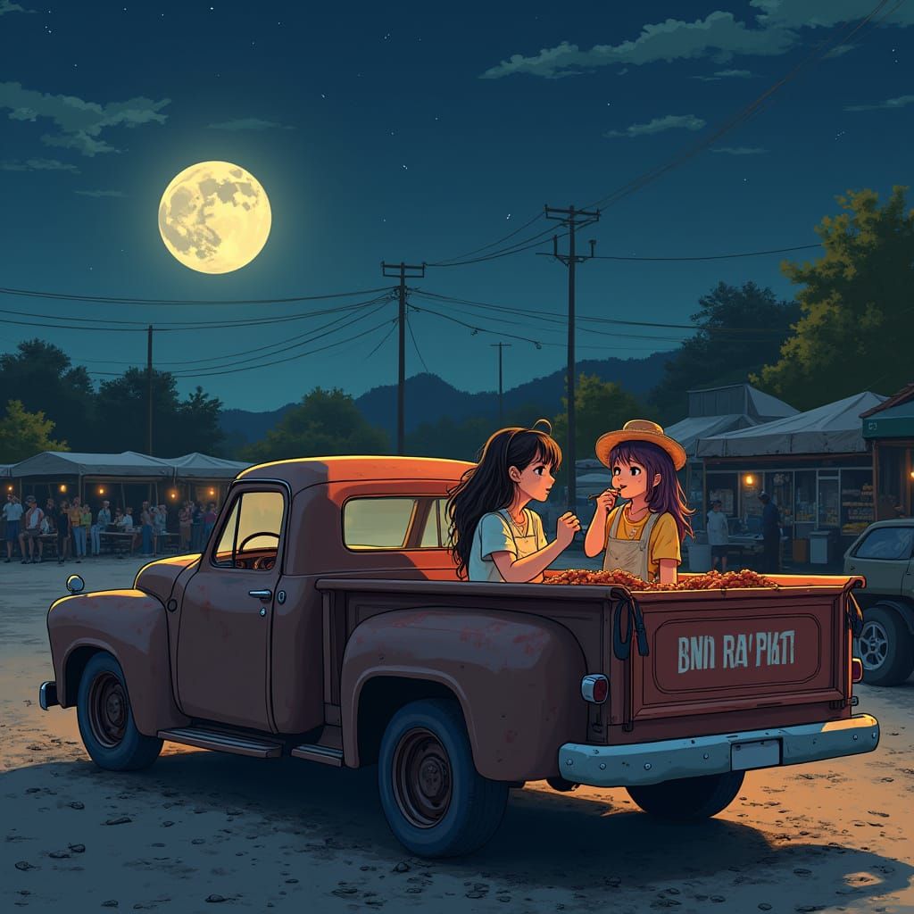 Anime Style Carnitas Dinner in Rusted Truck