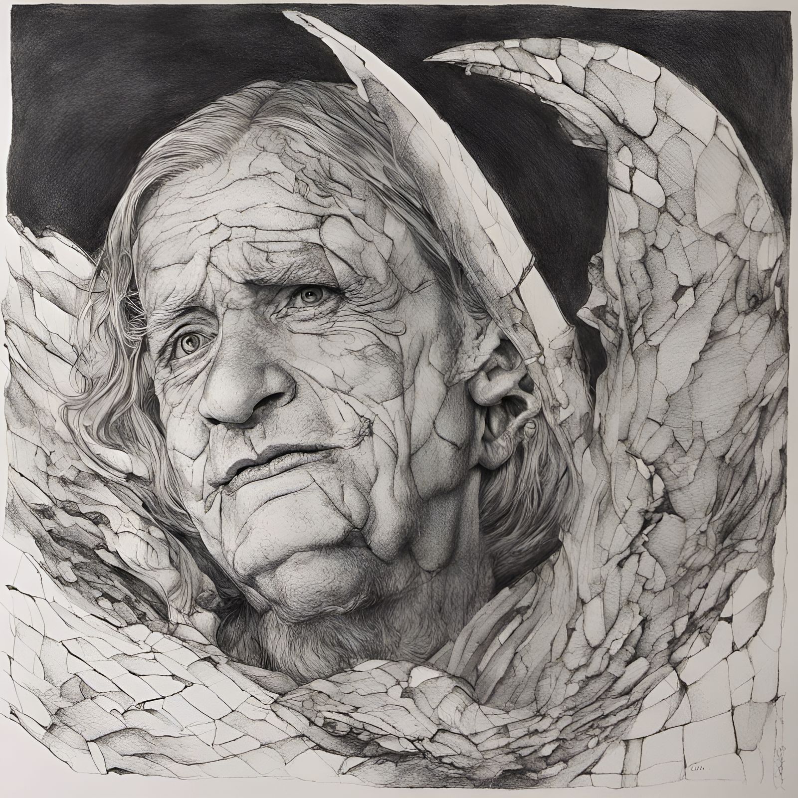 Surreal Magpie Graphite Drawing with Backlight