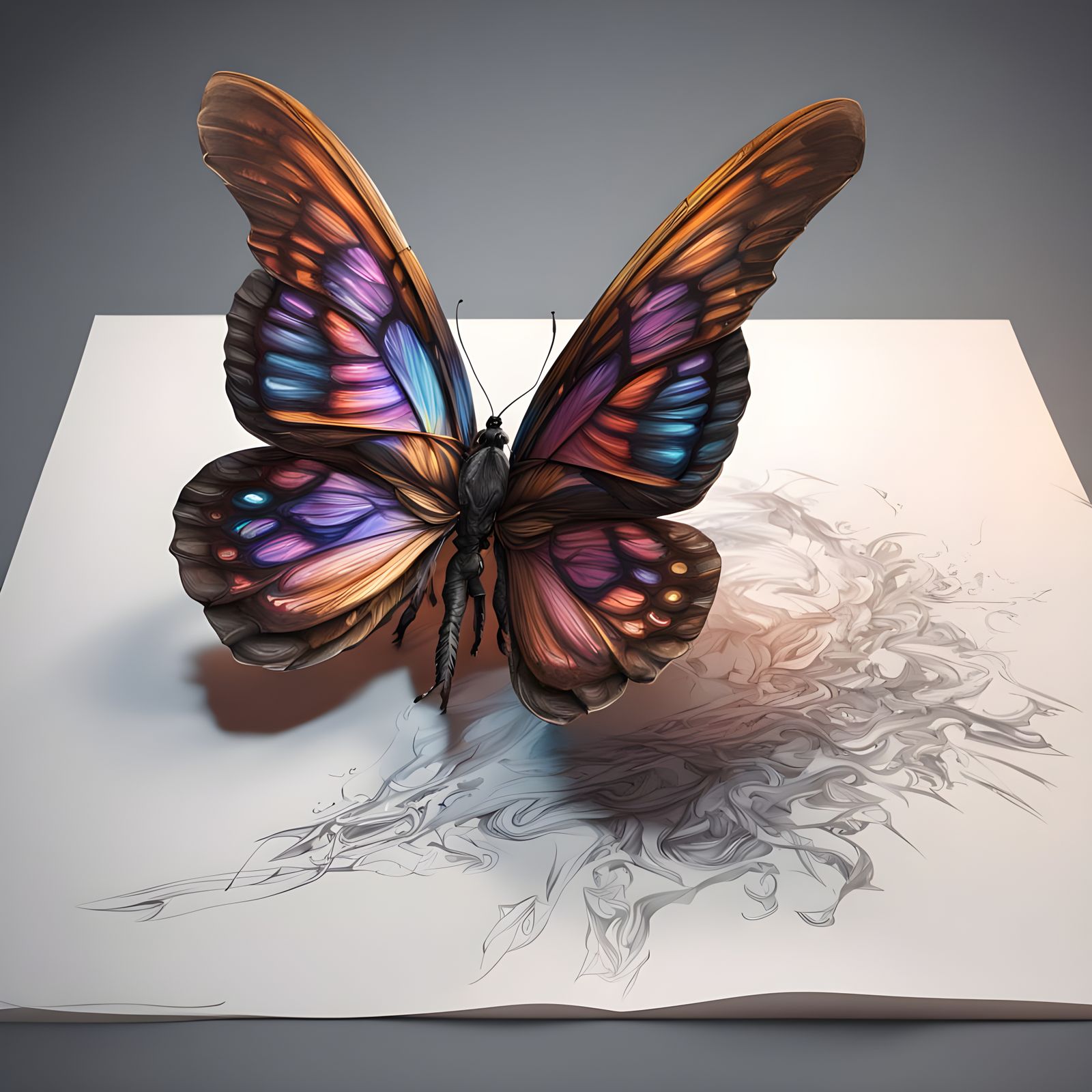 Butterfly Escapes Pencil Drawing in Vibrant Color