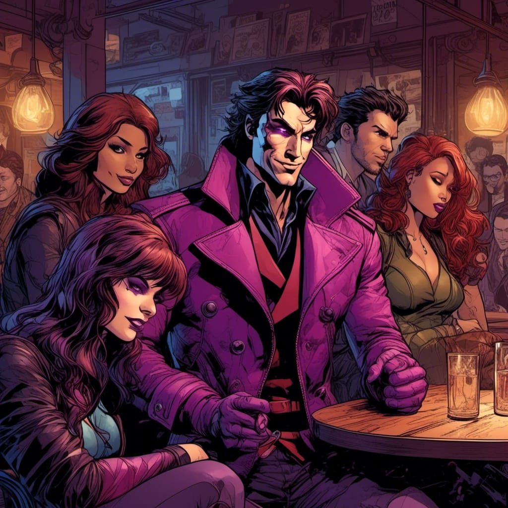 Gambit Flirting in New Orleans Bar, Comic Book Style