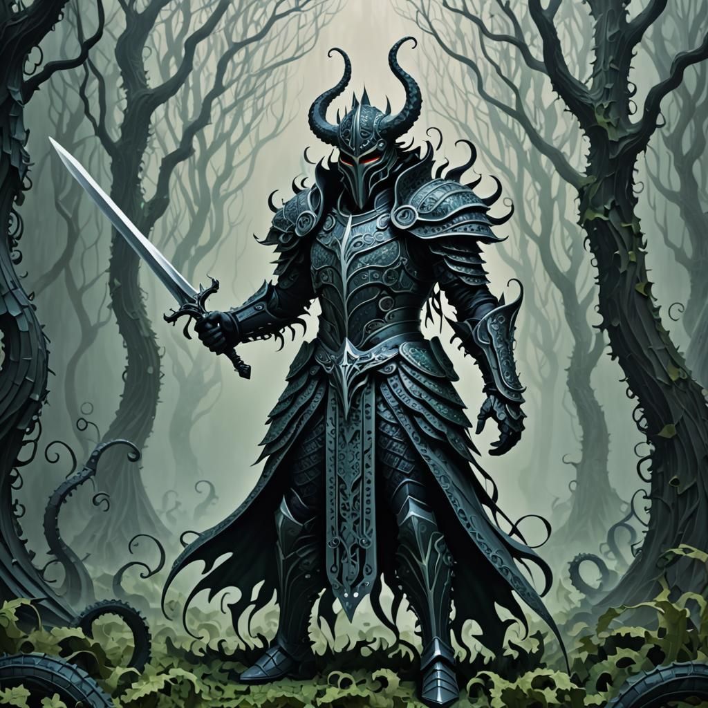 Tentacle Demon Knight in Papercut Style