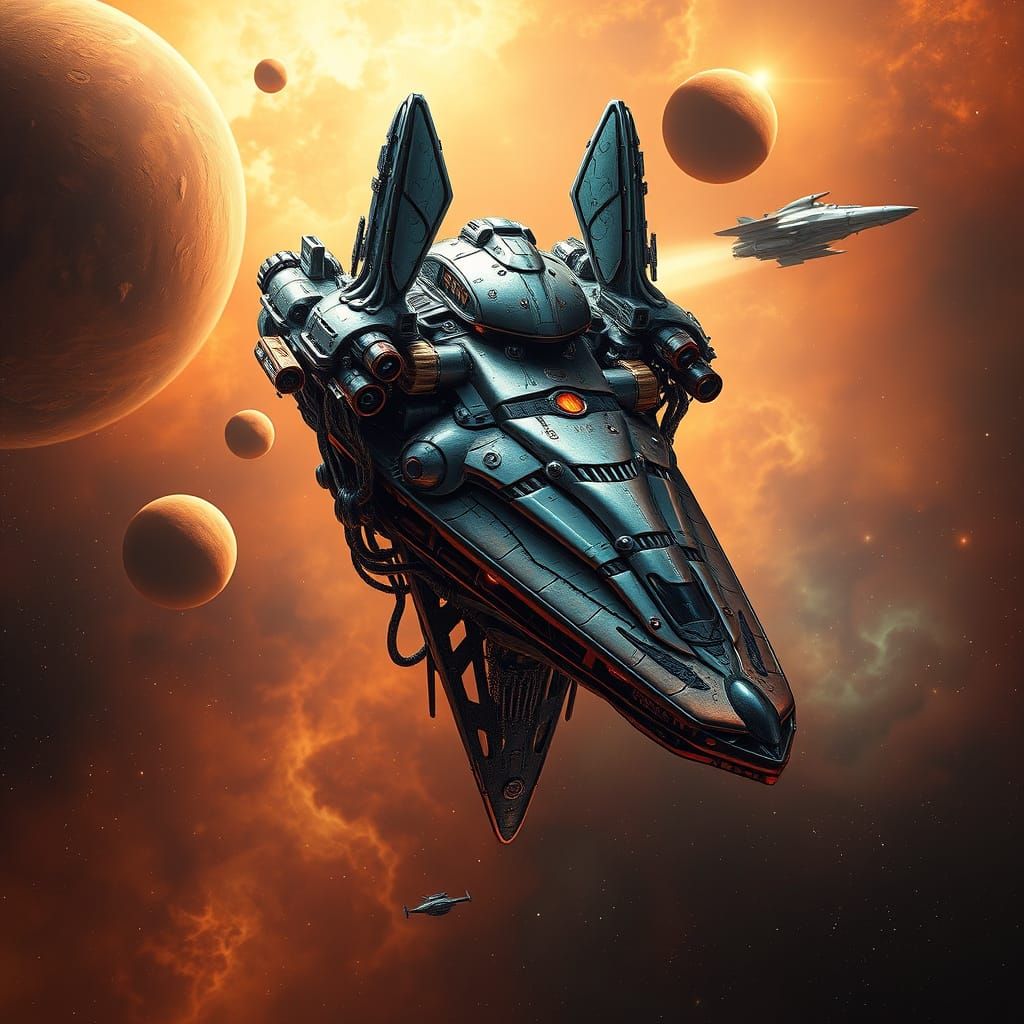 Biomechanical Spaceship with Nebula Background, Photorealist...