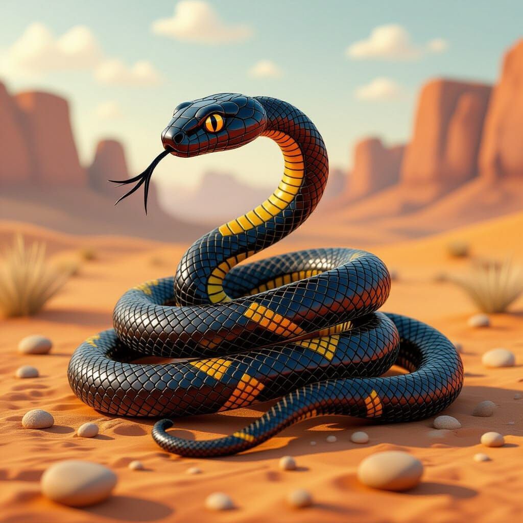 Beaded Black Mamba Snake in Folk Art Style