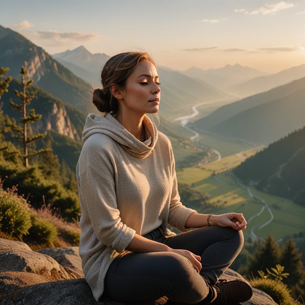 A Serene Moment of Mindfulness on a Mountain Peak