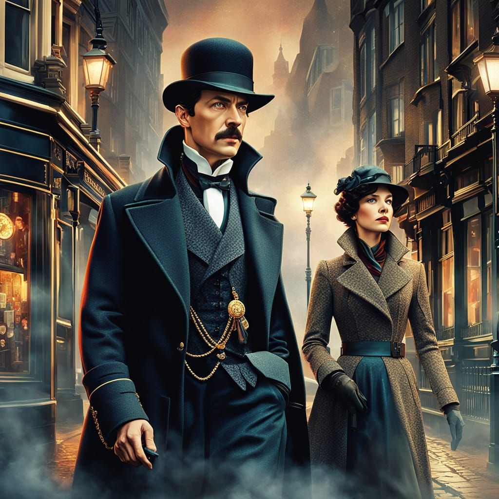 Sherlock Holmes and Irene Adler in Golden Hour London
