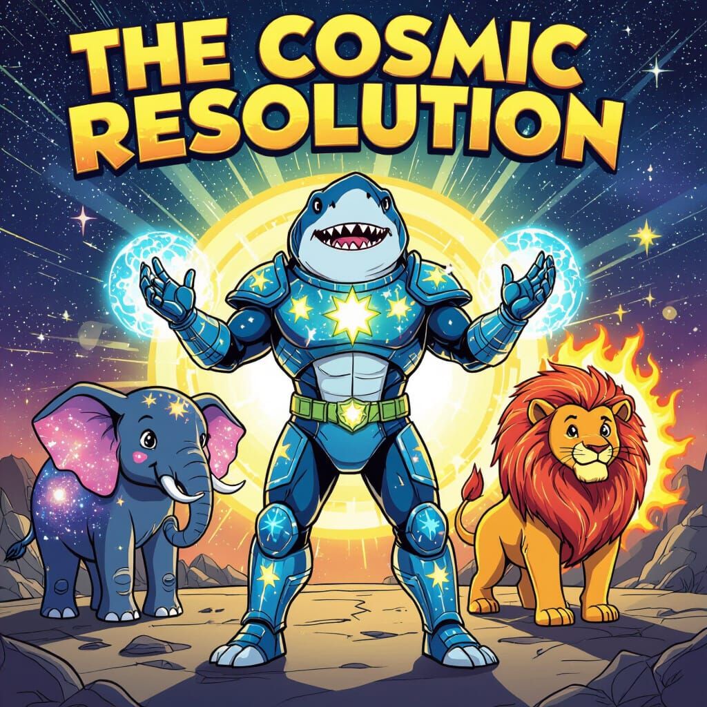 Cosmic Shark Hero in Comic Book Style