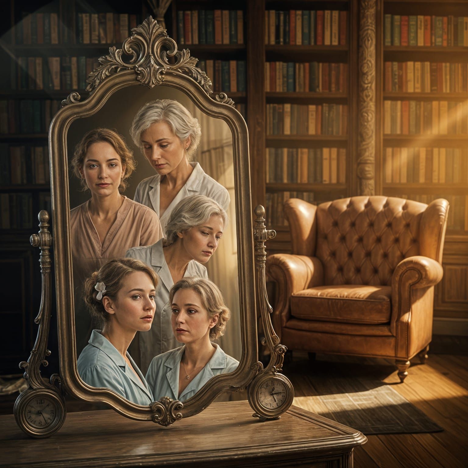 Antique Mirror Reflects Family and Caregiver Portraits