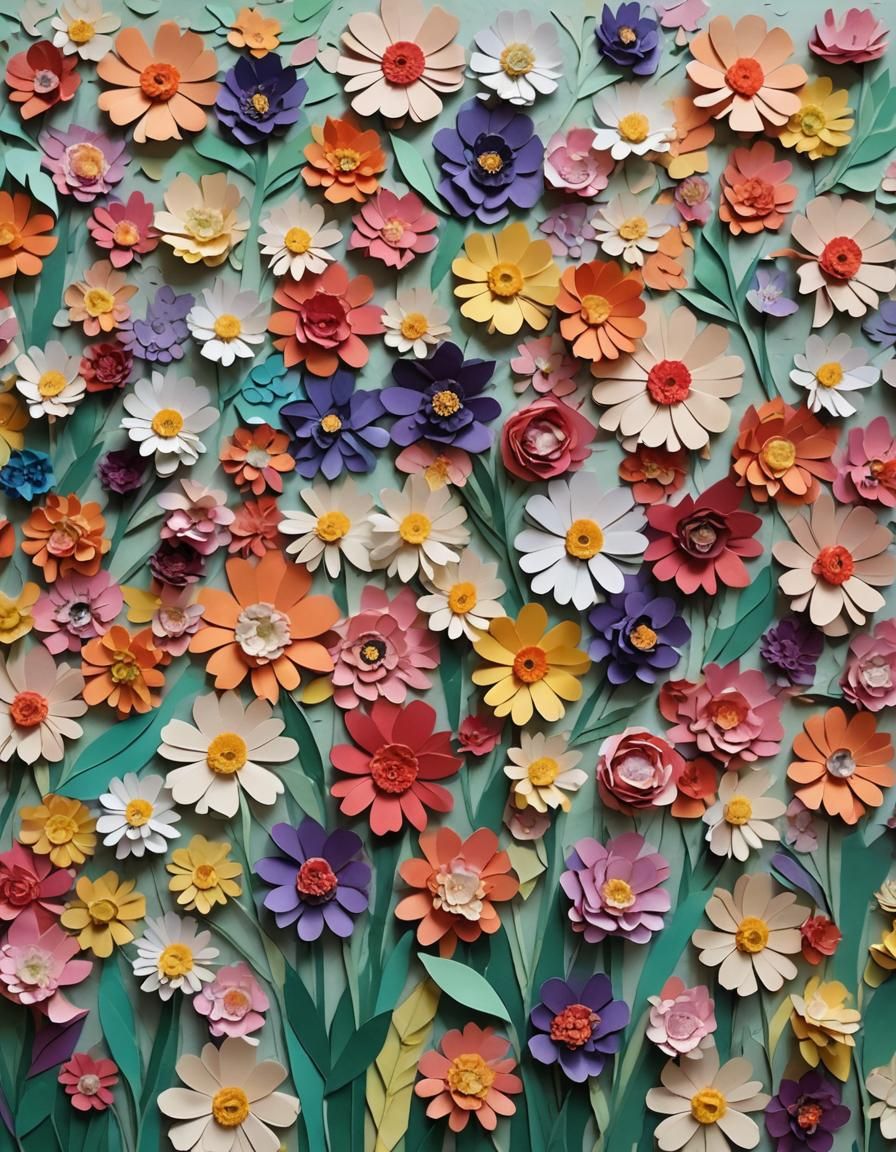 Colorful Paper Collage of Flowers