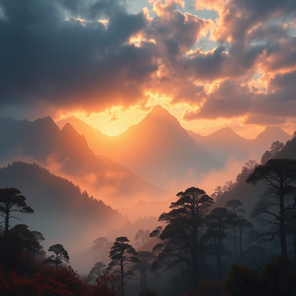 Ethereal Fantasy Realm in Golden Twilight