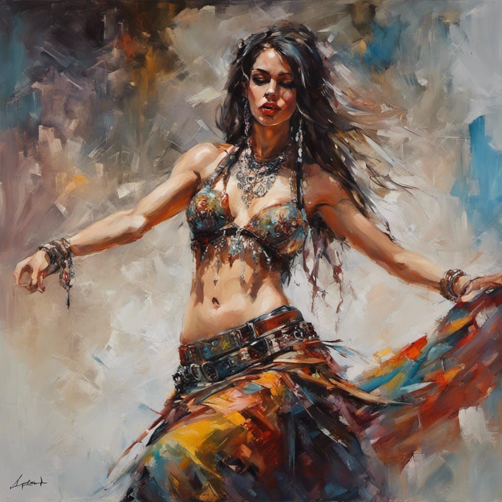Aetherpunk Belly Dancer Acrylic Oil Painting