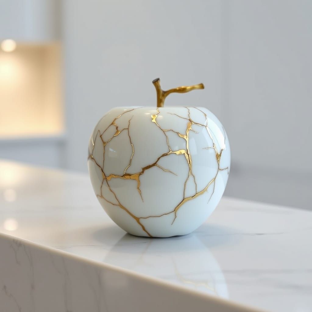 Kintsugi Porcelain Apple with Gold Lining